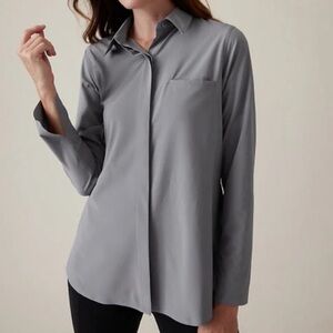 Athleta Urbanite Top Button Front Blouse 2X Gray Purple